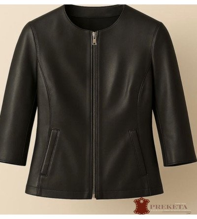 Prabangi moteriška natūralios avies odos striukė - švarkas su ¾ rankovėmis