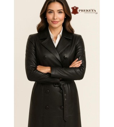 Klasikinis moteriškas natūralios odos lietpaltis (2025 m. modelis)