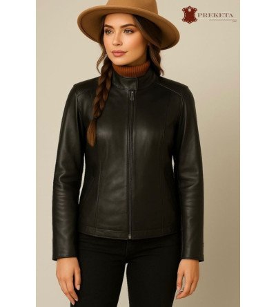 Elegantiškas natūralios avies odos moteriškas švarkas - striukė