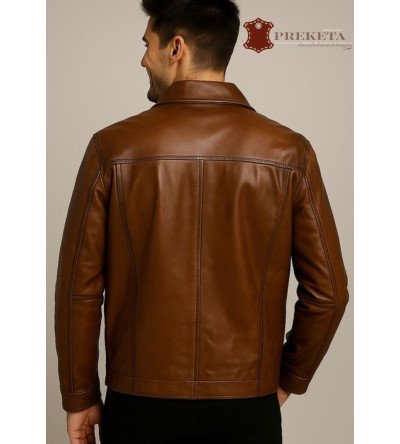 Vyriškas (rudos spalvos) natūralios odos striukė (švarkas) – klasika ir elegancija kasdienai