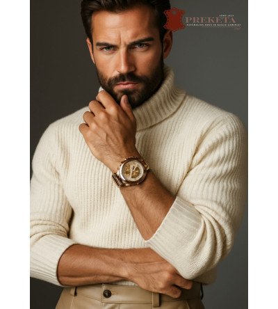 Vyriškos laisvalaikio smėlio spalvos odos įstrižai plačios kelnės