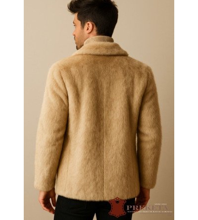 Vyriškas šviesus natūralaus avikailio paltas