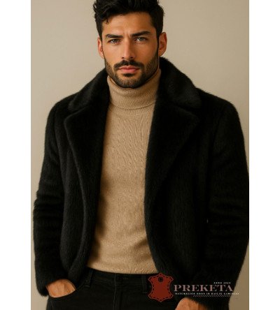 Vyriškas juodas natūralaus avikailio paltas