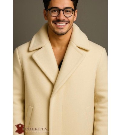 Vyriškas ilgas baltas kašmyrinis paltas