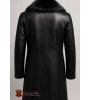 Vyriškas ilgas odinis paltas su natūralaus juodos lapės kailio apykakle
