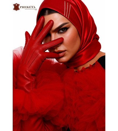 Raudonos natūralios odos pirštinės