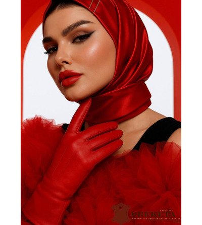 Raudonos natūralios odos pirštinės