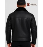 Vyriška natūralios odos striukė su kailio apykakle ir avikailio pamušalu