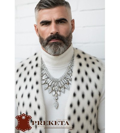 Balta lūšies kailio liemenė su taškuotu raštu (natūralus kailis)