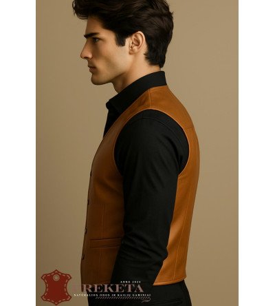 Vyriška liemenė iš natūralios odos su sagomis