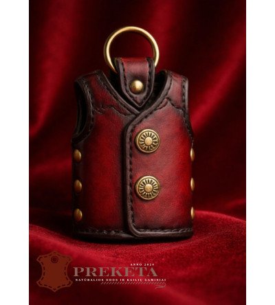 Natūralios odos raktų pakabukas su spaudėmis ir metaliniu žiedu