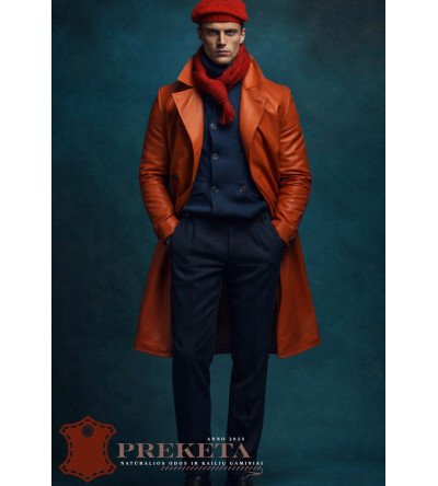 Itališkas (vyriškas) natūralios odos paltas su pašiltintu pamušalu