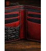 Vyriška rankų darbo odinė piniginė - juoda pinta su raudonu pagrindu