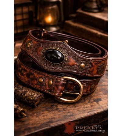 Rankų darbo odinis diržas su dekoratyviniu akmeniu (Unisex)