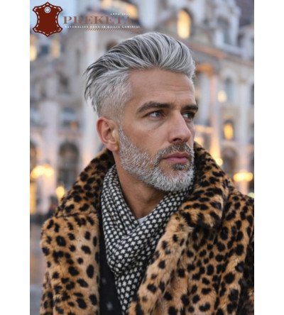 Itališkas vyriškas natūralaus leopardo kailio paltas su pašiltintu pamušalu