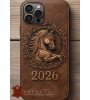 Itališkas vyriškas natūralios odos telefono dėklas „2026 Ugninio Arklio Metai“
