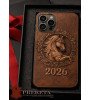 Itališkas vyriškas natūralios odos telefono dėklas „2026 Ugninio Arklio Metai“