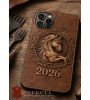 Itališkas vyriškas natūralios odos telefono dėklas „2026 Ugninio Arklio Metai“