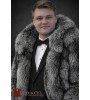Itališkas vyriškas natūralaus sidabrinės lapės kailio paltas su šilko pamušalu