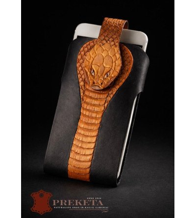 Telefono įdėkliukas iš natūralios odos su gyvatės motyvu