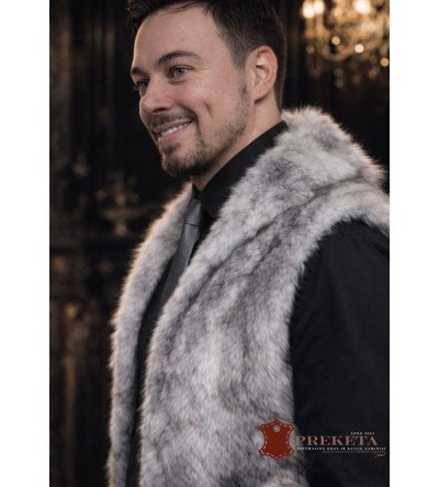 Itališka vyriška natūralaus vilko kailio liemenė su pašiltintu šilko pamušalu