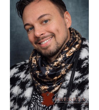 Itališkas vyriškas natūralaus audinės kailio paltas su šachmatų lentos raštu