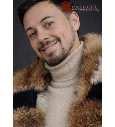 Itališkas vyriškas natūralaus lūšies kailio paltas su pamušalu