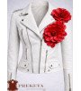 Moteriškas natūralios odos švarkas su raudonomis odinėmis gėlėmis