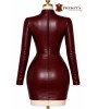 Moteriška bordo spalvos natūralios odos suknelė su aukštu kaklu