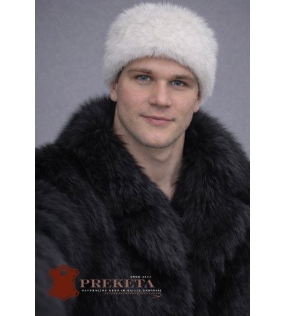 Juodas vyriškas natūralios audinės kailio paltas