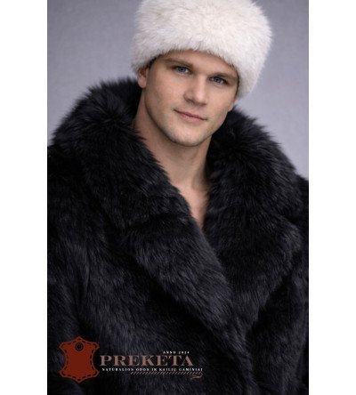 Juodas vyriškas natūralios audinės kailio paltas