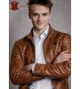 Vyriškas rudos spalvos natūralios avies odos švarkas - striukė su reljefiniu pytono raštu