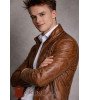 Vyriškas rudos spalvos natūralios avies odos švarkas - striukė su reljefiniu pytono raštu