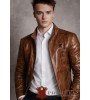 Vyriškas rudos spalvos natūralios avies odos švarkas - striukė su reljefiniu pytono raštu