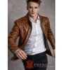 Vyriškas rudos spalvos natūralios avies odos švarkas - striukė su reljefiniu pytono raštu
