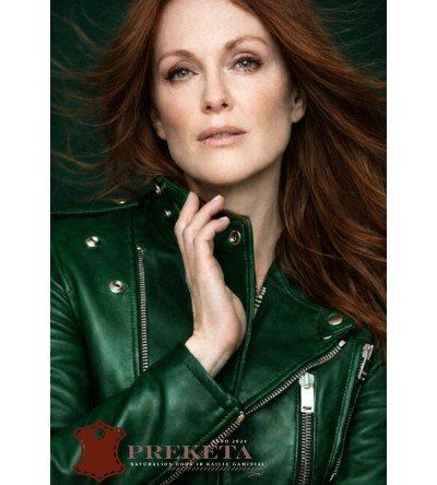 Moteriška žalios spalvos odinė striukė