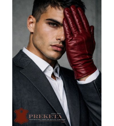 Vyriškos natūralios odos burgundiškos spalvos pirštinės