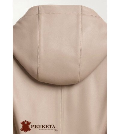 Moteriška perlamutrinė natūralios avies odos striukė su gobtuvu