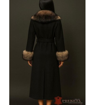 Prabangus moteriškas paltas su kašmyru ir natūralaus lapės kailio apykakle